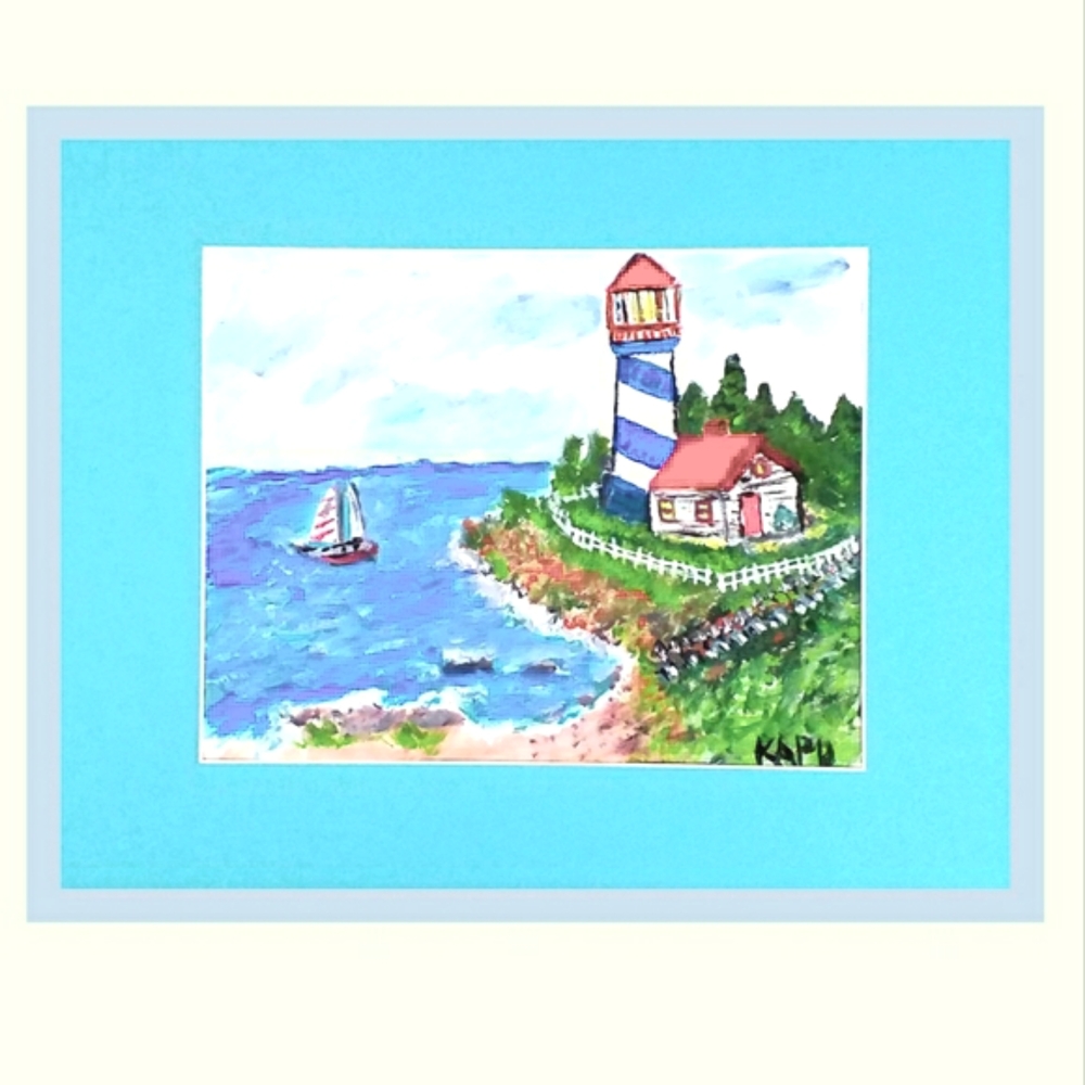 Lighthouse    Large 16x 20 matted painting